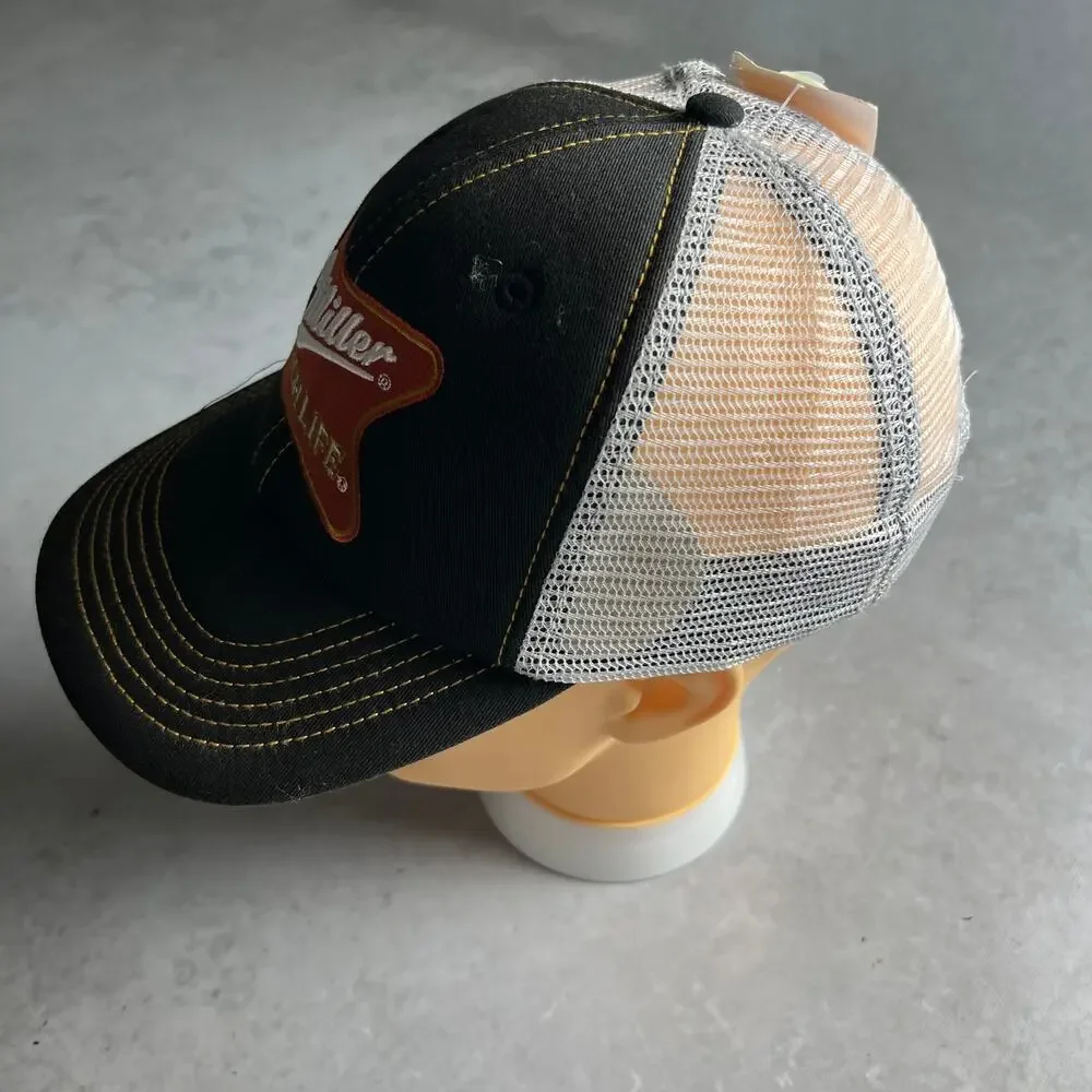 Miller High Life Beer Cap Snapback Mesh Back Adjustable Black and White